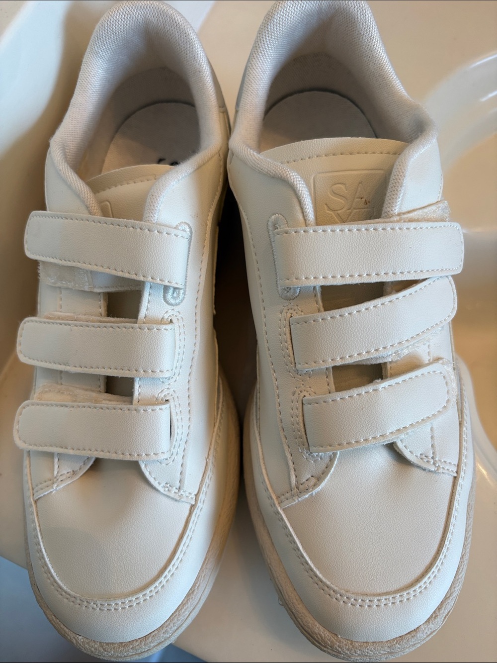 Women’s Casual Athletic Sneakers with Triple Velcro Straps - White